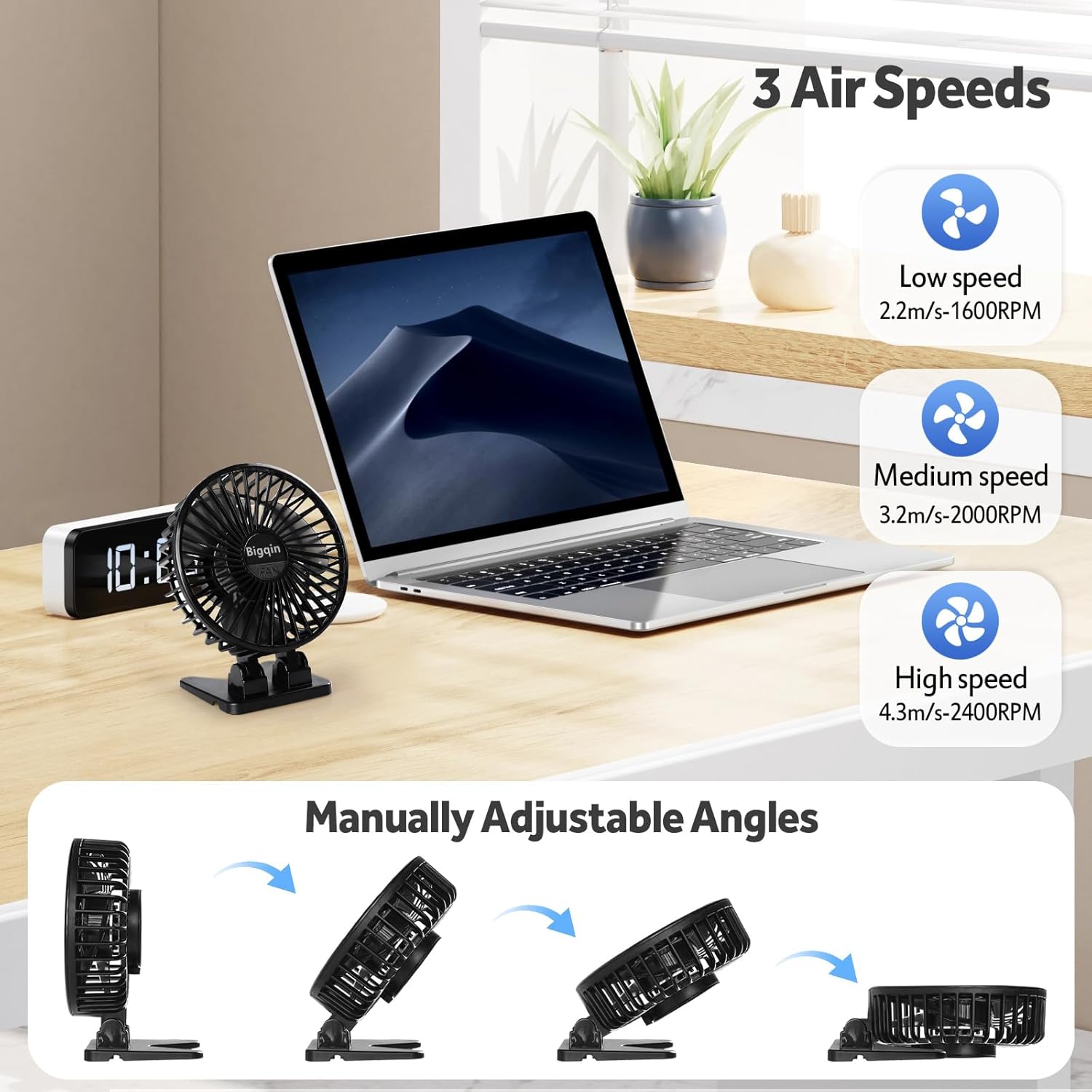 Mini USB Tischventilator 3 Geschwindigkeiten tragbarer Luefter schwarz