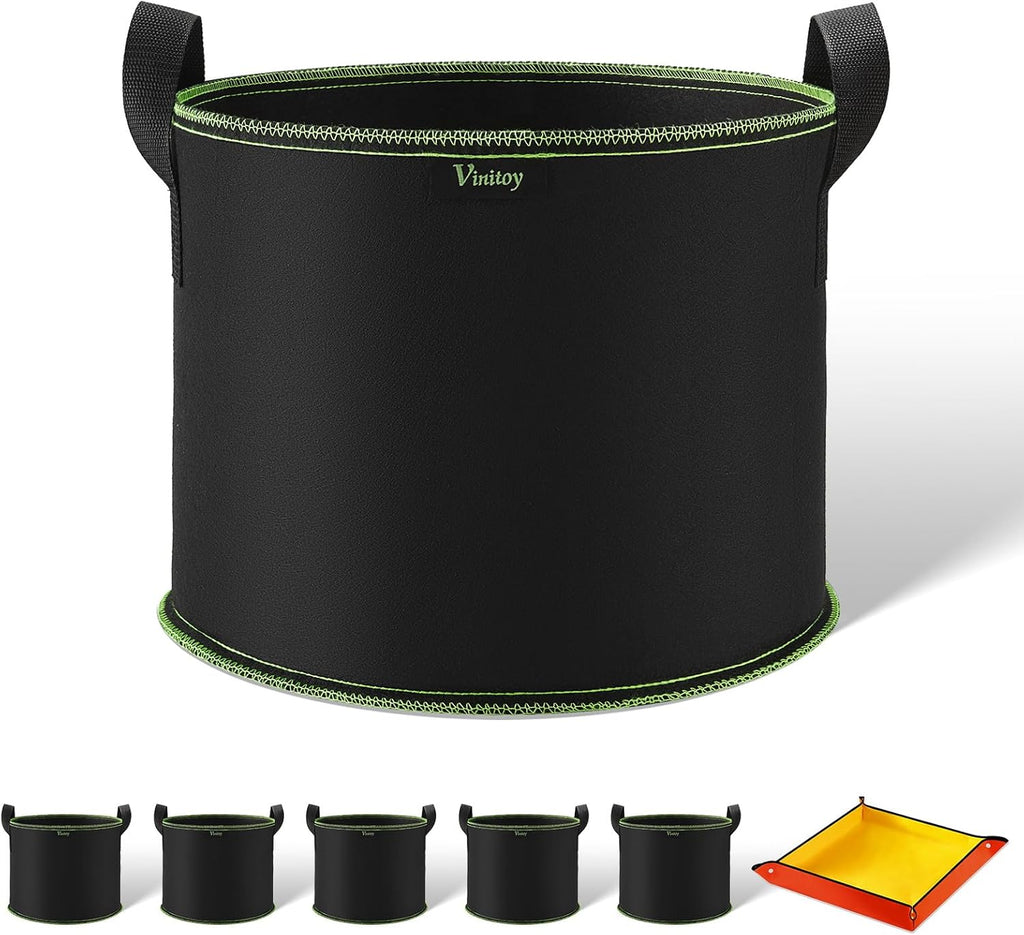 5er Set Stofftopf Vlies Grow Bag mit Griffen + 100×100 cm Pflanzmatte -6