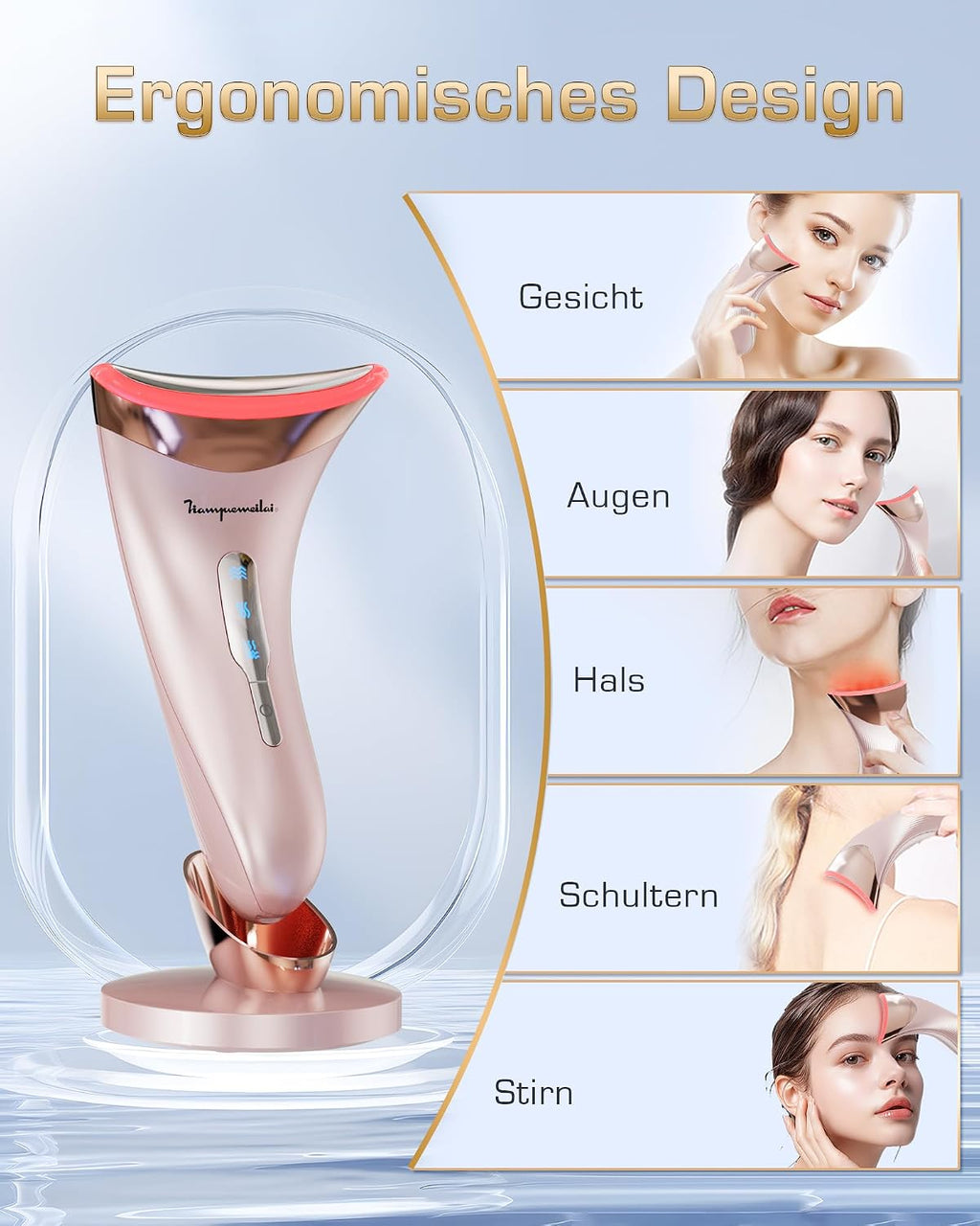 EMS Gesichtsmassagegeraet mit LED Lifting und Waerme 45°C Anti-Falten
