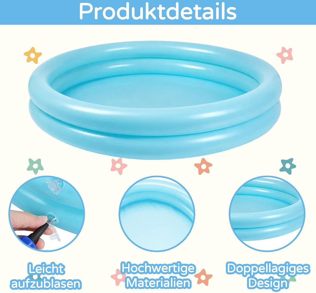 Aufblasbares Kinder Planschbecken 60 cm PVC rutschfest Blau Garten