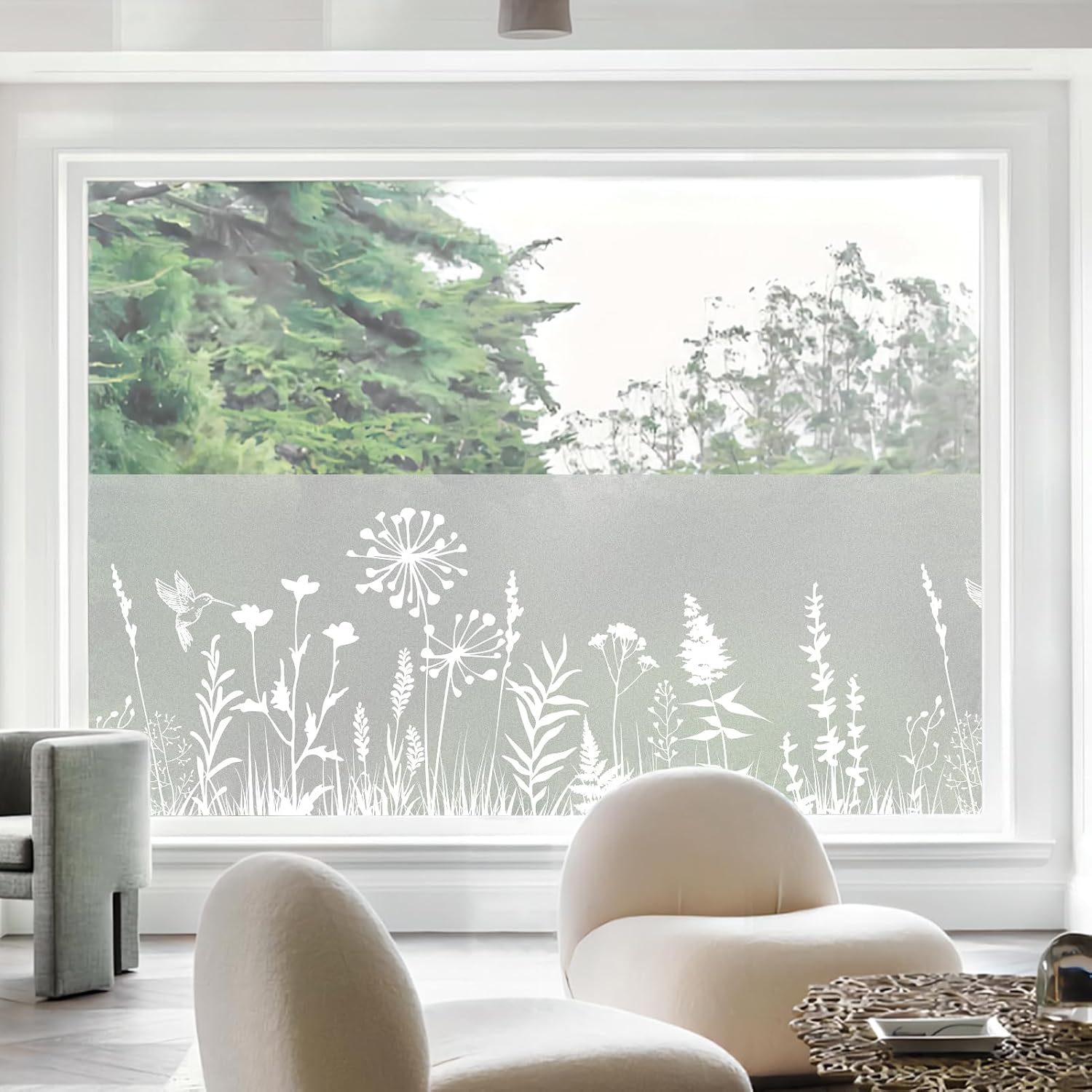 dktie Sichtschutzfolie Fenster Milchglasfolie botanisches Muster 90x200 cm