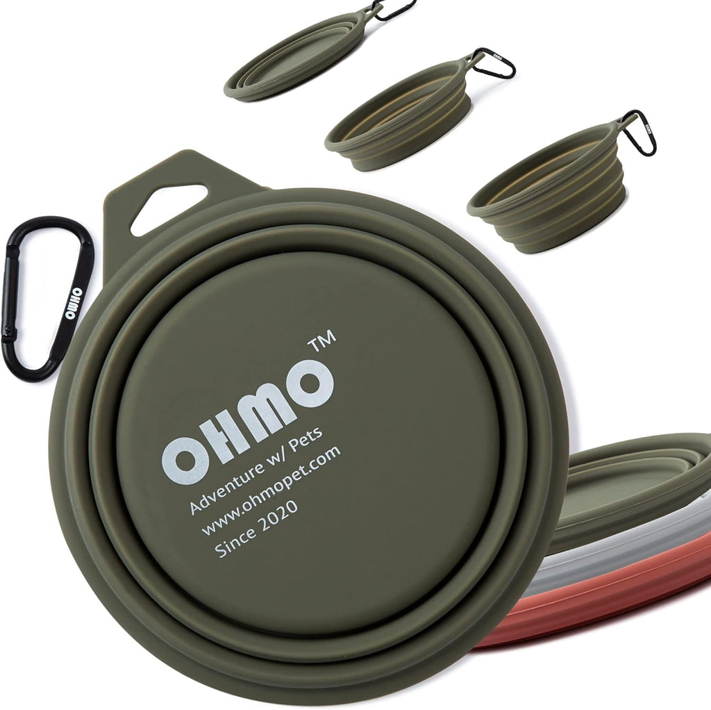 OHMO faltbarer Silikon Hundenapf, 2er Set Blau & Beige, tragbar