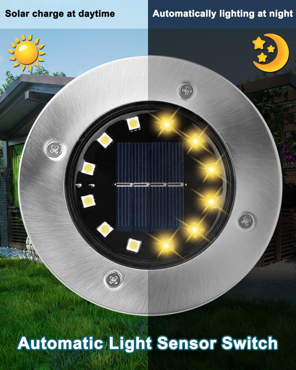 Bowfar Solar Bodenleuchten 12er Set 12 LEDs 3000K warmweiss wasserdicht