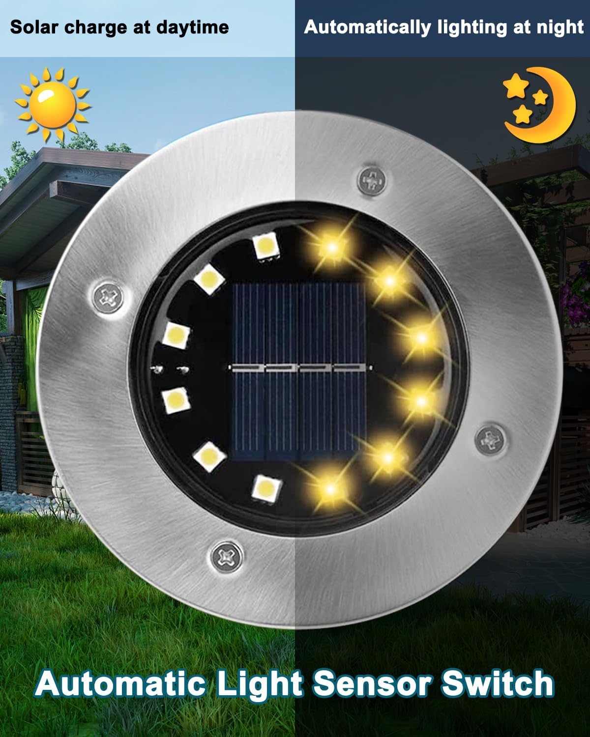 Bowfar Solar Bodenleuchten 12er Set 12 LEDs 3000K warmweiss wasserdicht