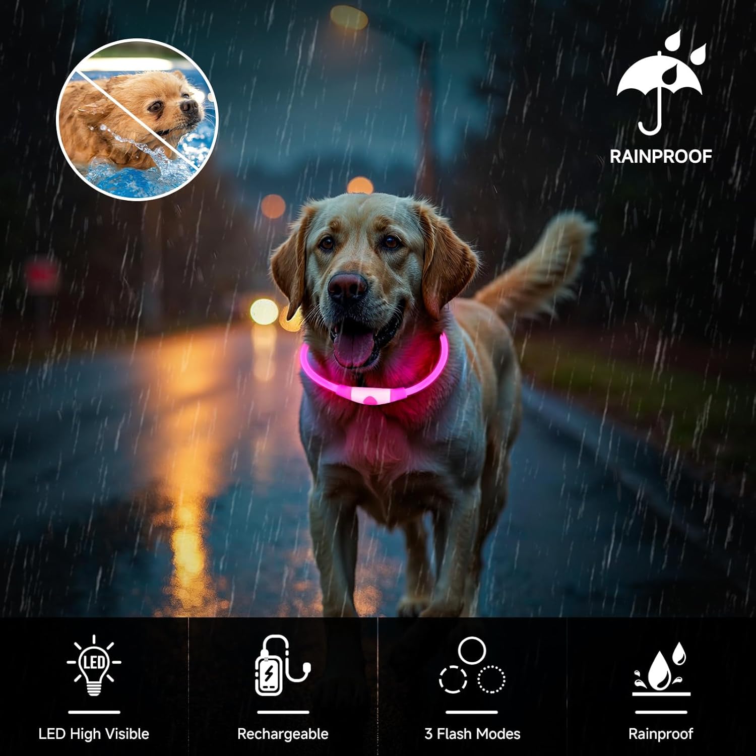 Leuchthalsband Hund LED aufladbar 70 cm wasserdicht 3 Lichtmodi Blau
