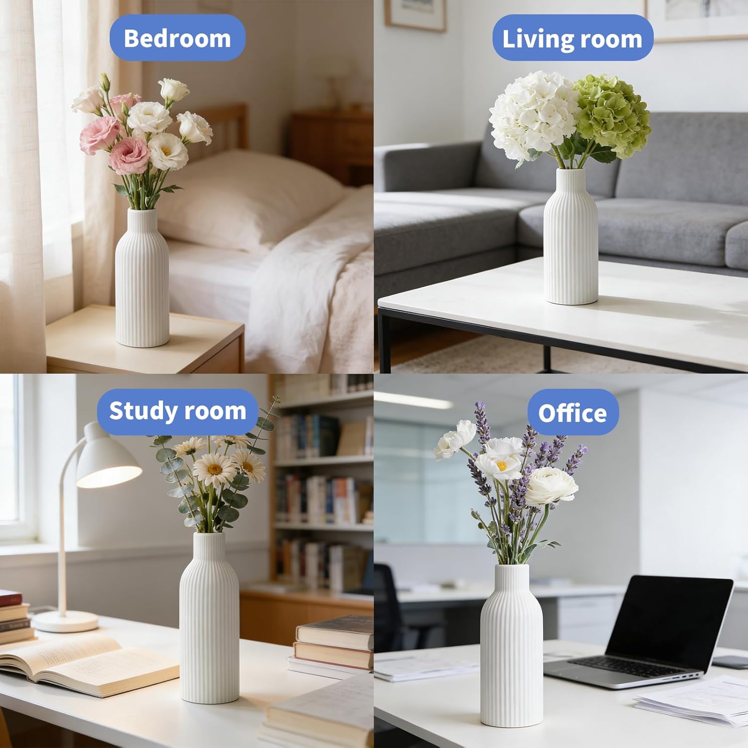 Keramikvase 20 cm hoch - kleine Dekovase fuer Pampasgras, Esstisch, Buecherregal