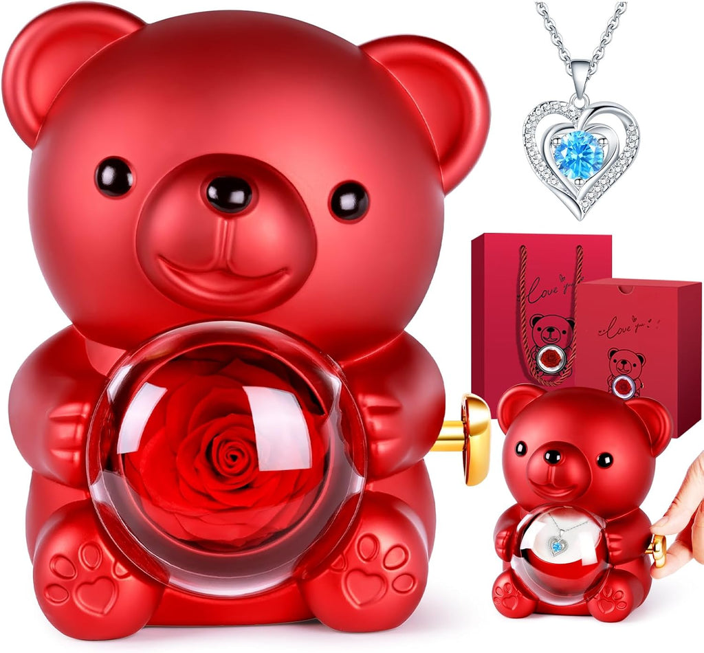 Ewige Rose Baer Geschenkbox mit Halskette Valentinstag Geburtstag Frauen