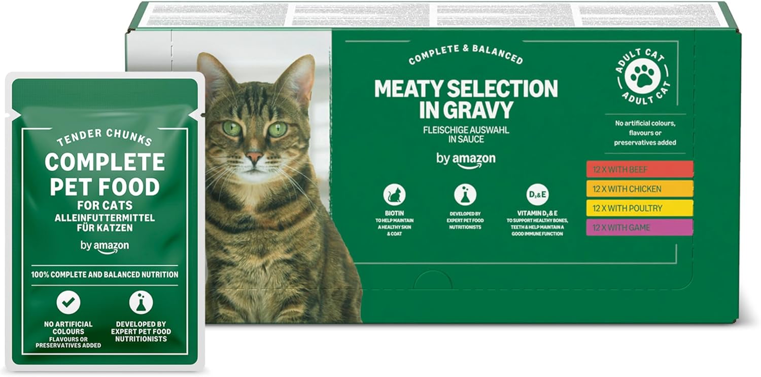 Katzenfutter nass 48x100g Fleisch in Sauce 4,8kg fuer Katzen