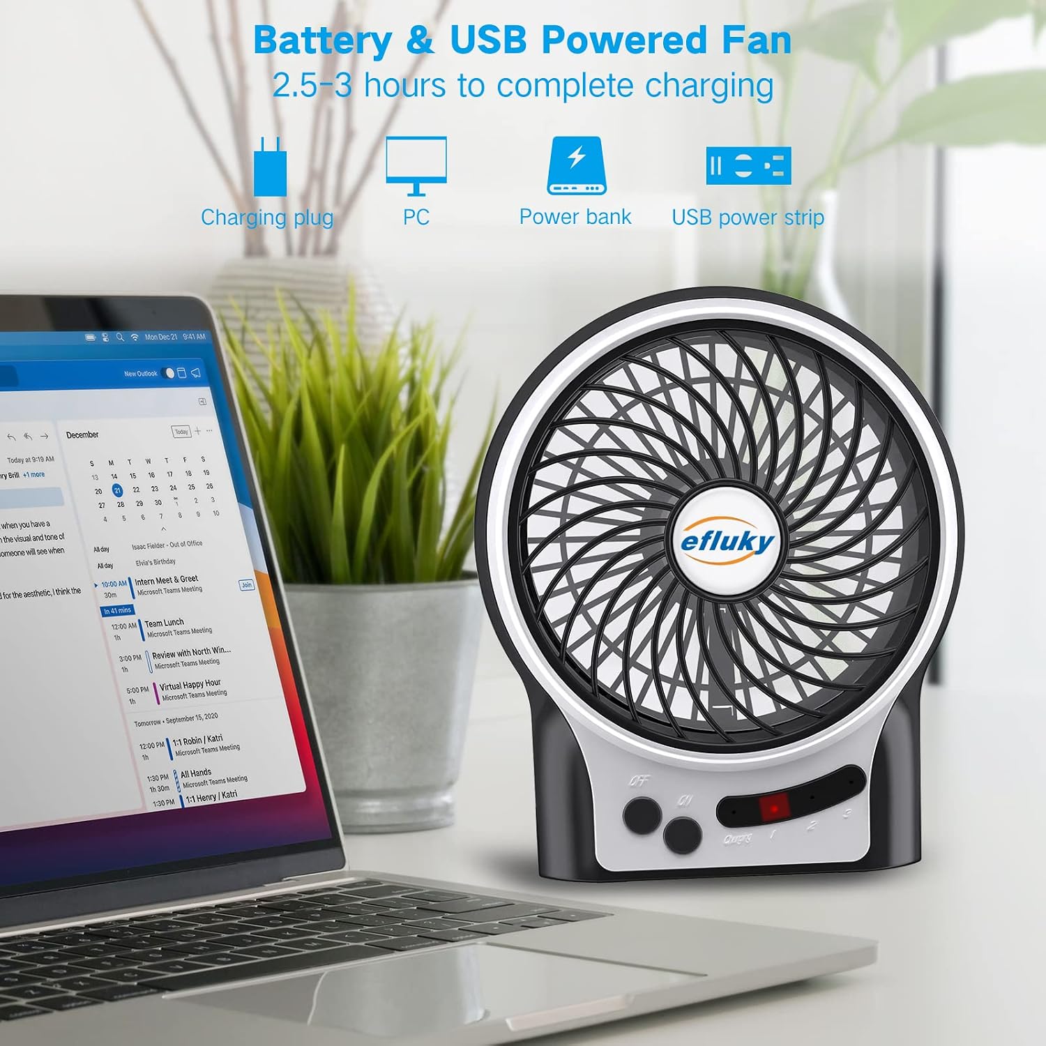 efluky faltbarer USB Handventilator wiederaufladbar tragbar Mini Ventilator