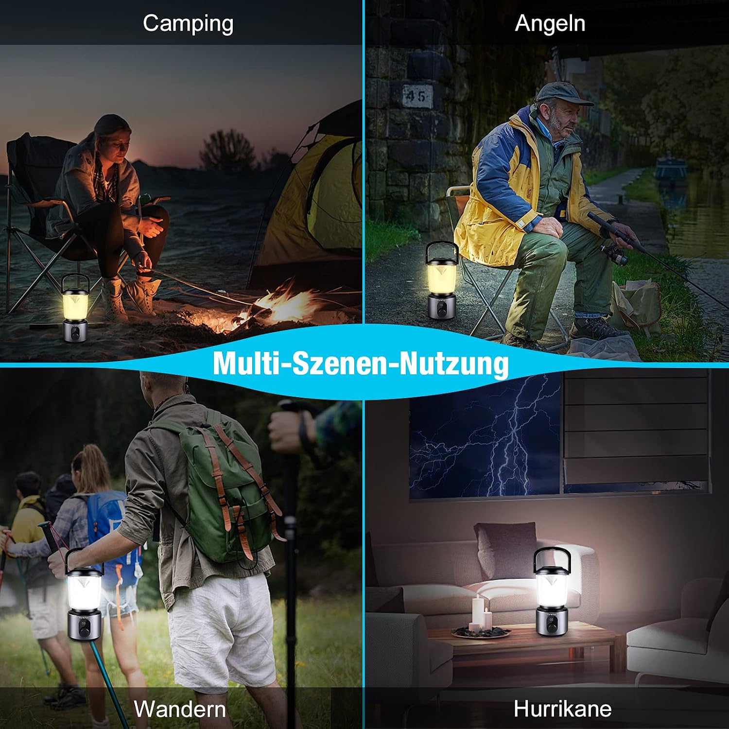 Yonktoo Campinglampe USB‑C 10400 mAh LED mit rotem Licht, LCD, IPX5