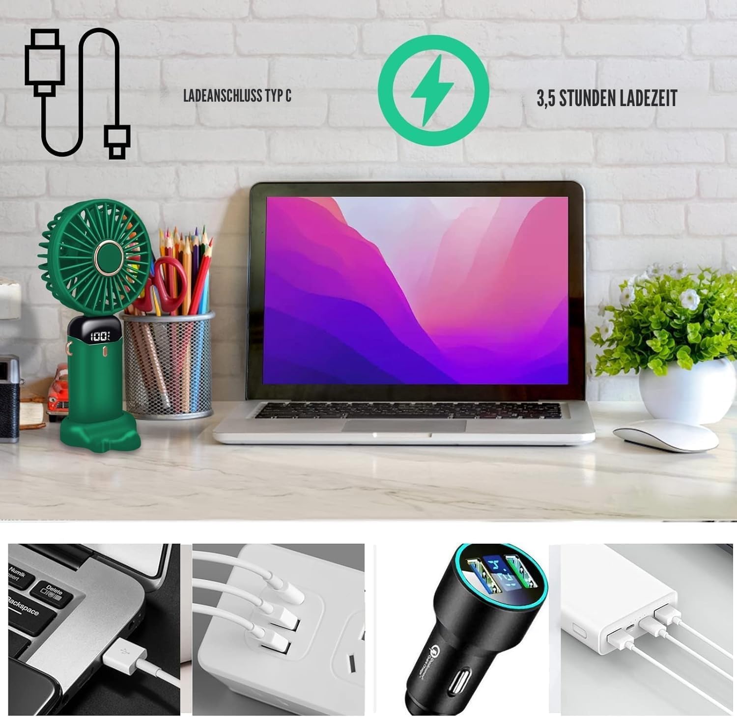 Jsdoin Handventilator faltbar wiederaufladbar USB 5 Stufen Mini Ventilator Dunke