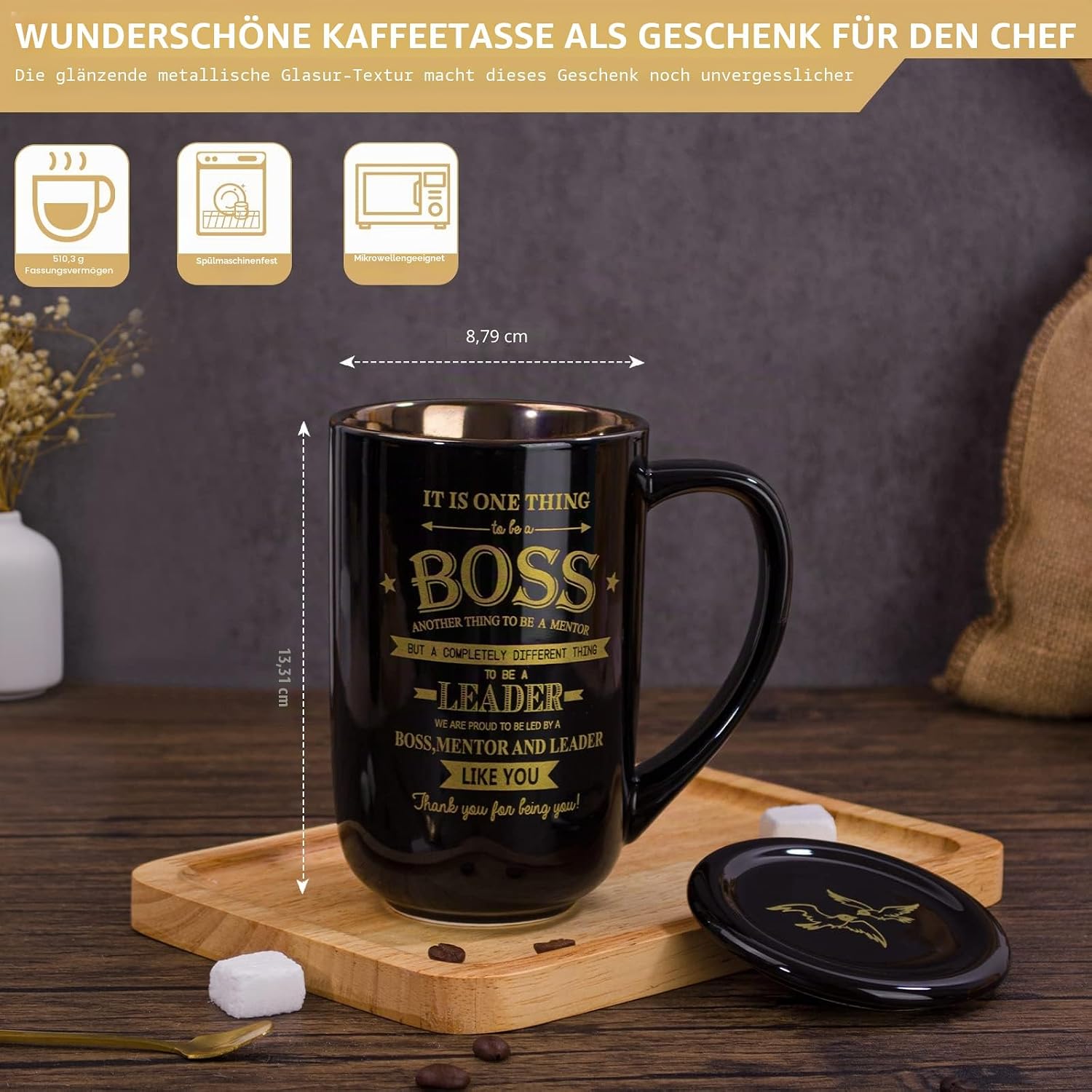 Tasse rosa Marmor mit Deckel Loeffel Geschenkbox Muttertag