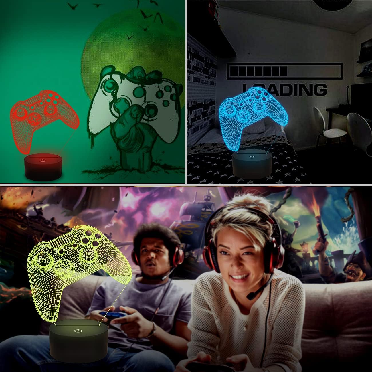 Lightzz 3D Gamepad Nachtlicht 16 Farben Touch Fernbedienung Timer