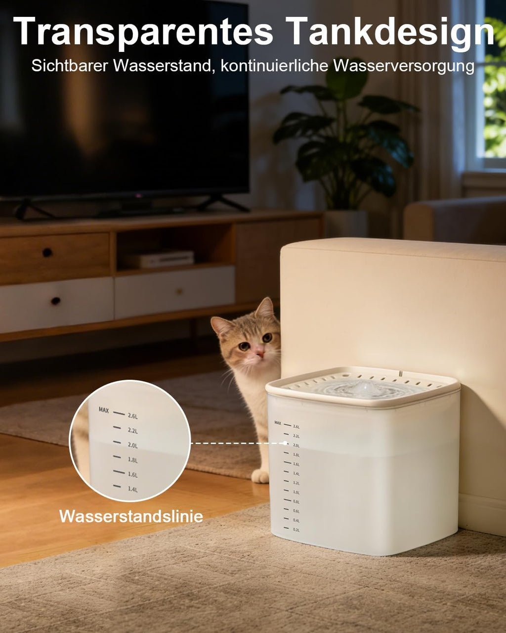 Katzen Trinkbrunnen 3L mit leisem Pumpenmotor transparentem Tank und 2 Filtern