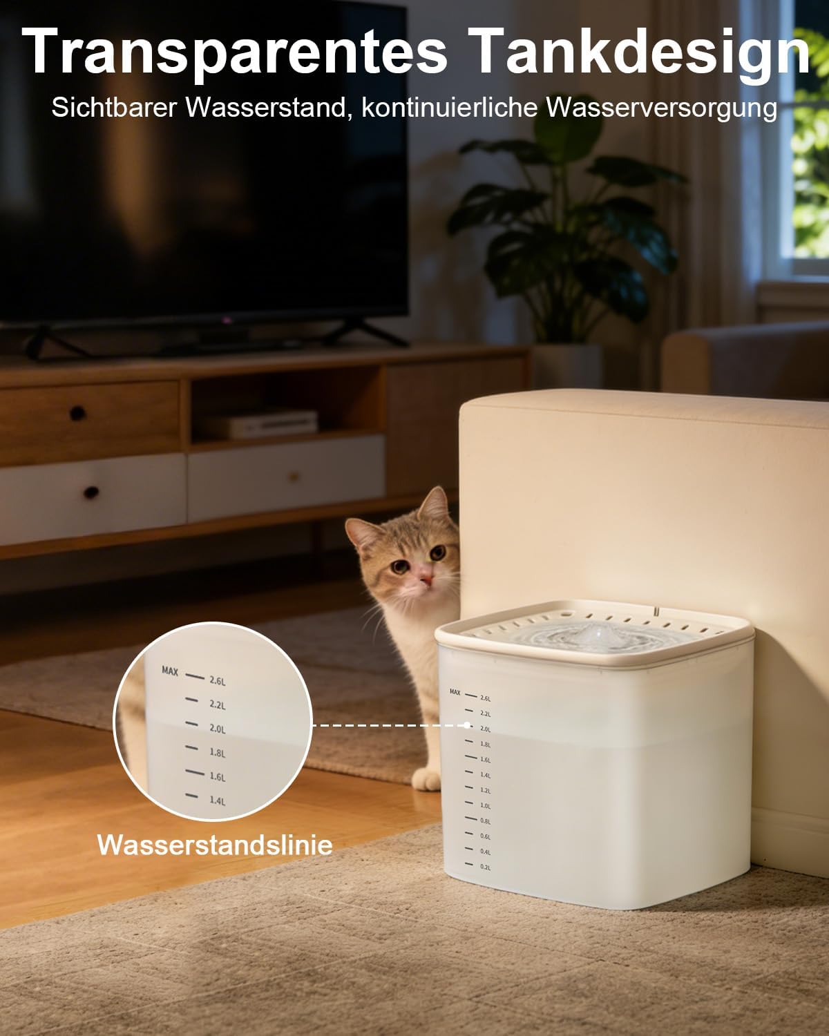 Katzen Trinkbrunnen 3L mit leisem Pumpenmotor transparentem Tank und 2 Filtern