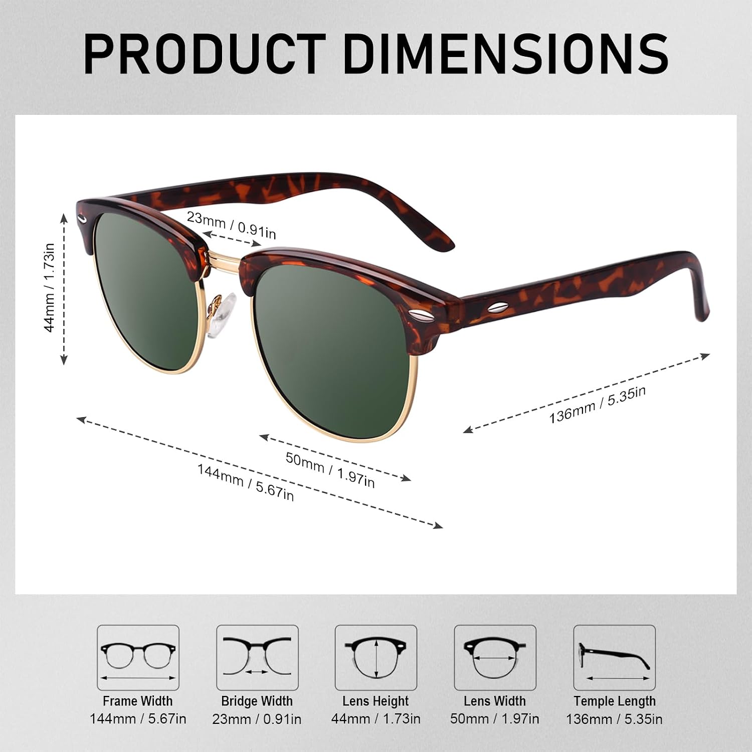 GQUEEN Halbrahmen Sonnenbrille polarisiert Retro Horn Gestell Unisex