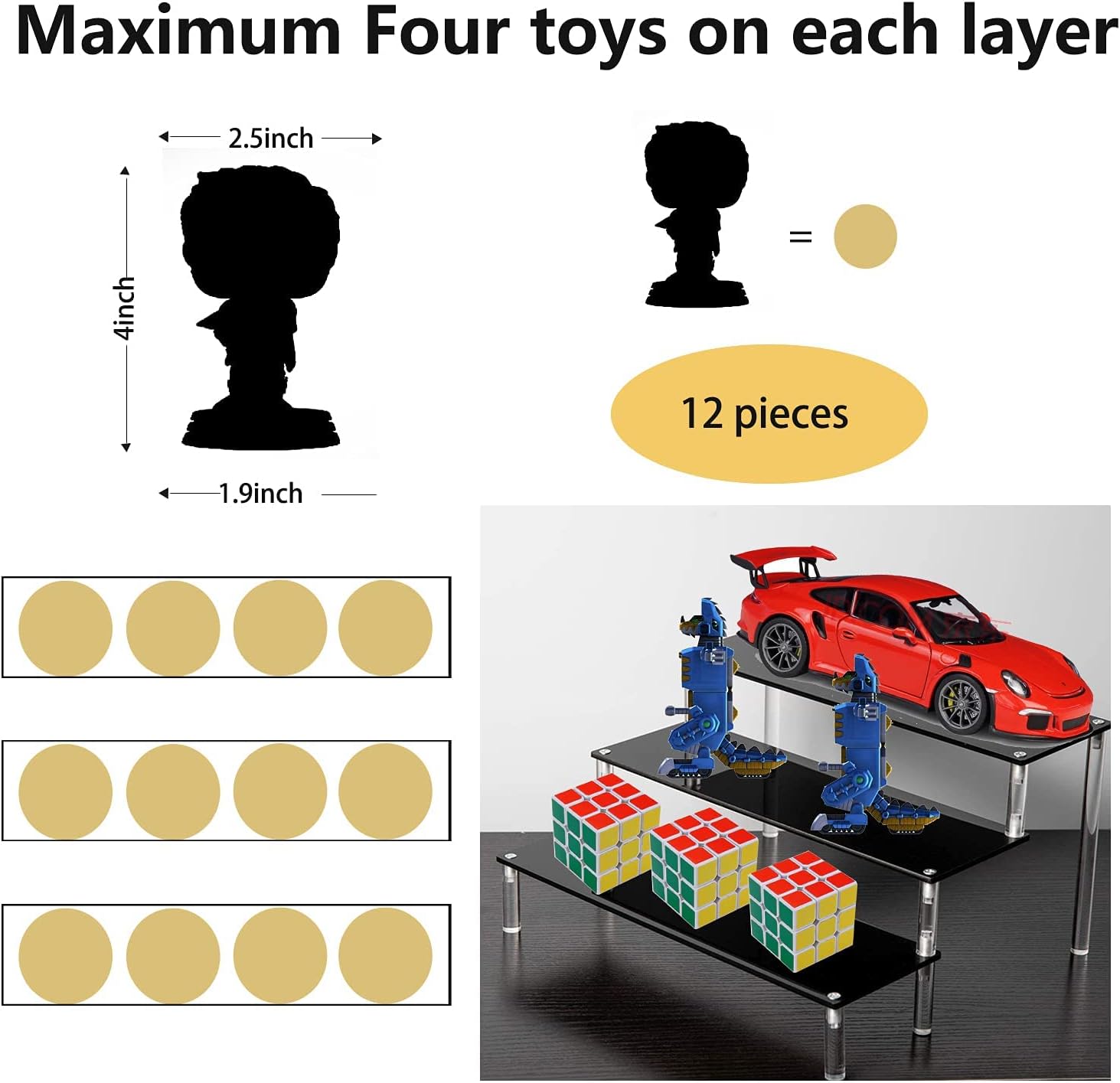 Acryl Riser Display Regal fuer Amiibo und Funko Pop Figuren, schwarz, Tischstaende