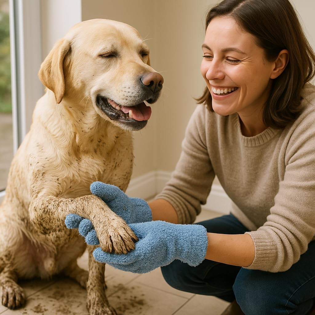 Mikrofaser Pfotenreiniger Handschuhe fuer Hunde wiederverwendbar und schnell trocknend