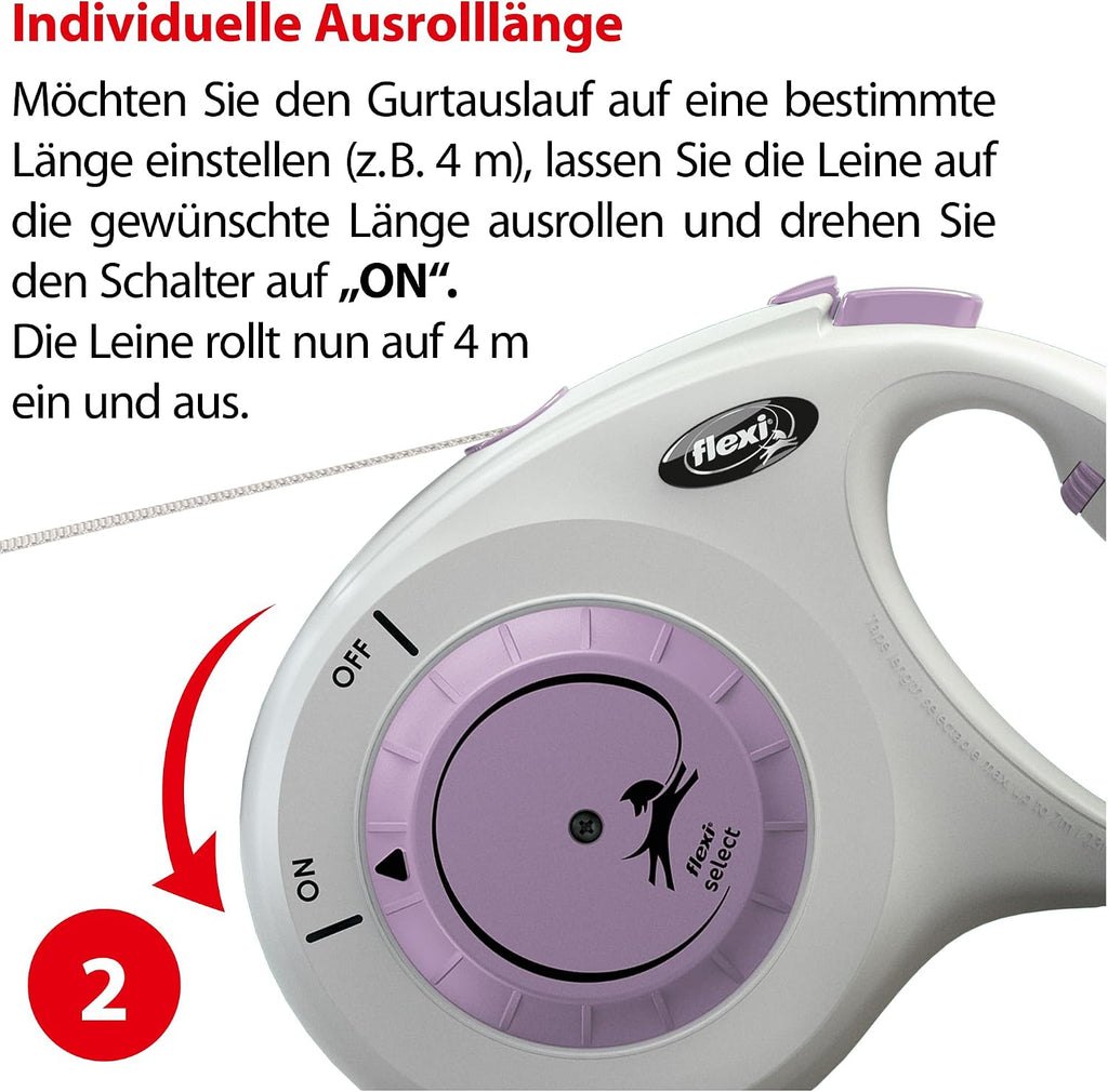 flexi Select M Roll-Leine 0-7 m, verstellbar, Gurt fuer Hunde bis, grau