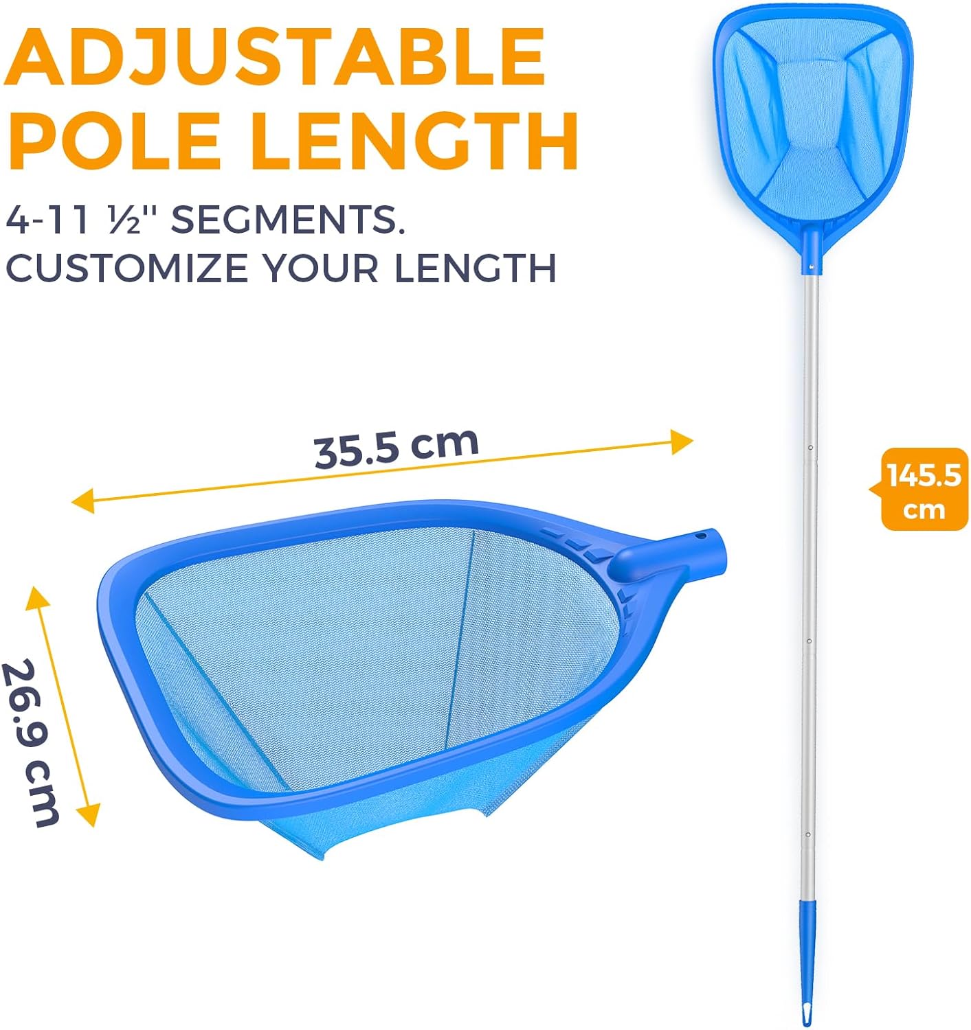 Pool Kescher Set mit 1,14 m Teleskopstange, Feinnetz Skimmer fuer Pool Teich