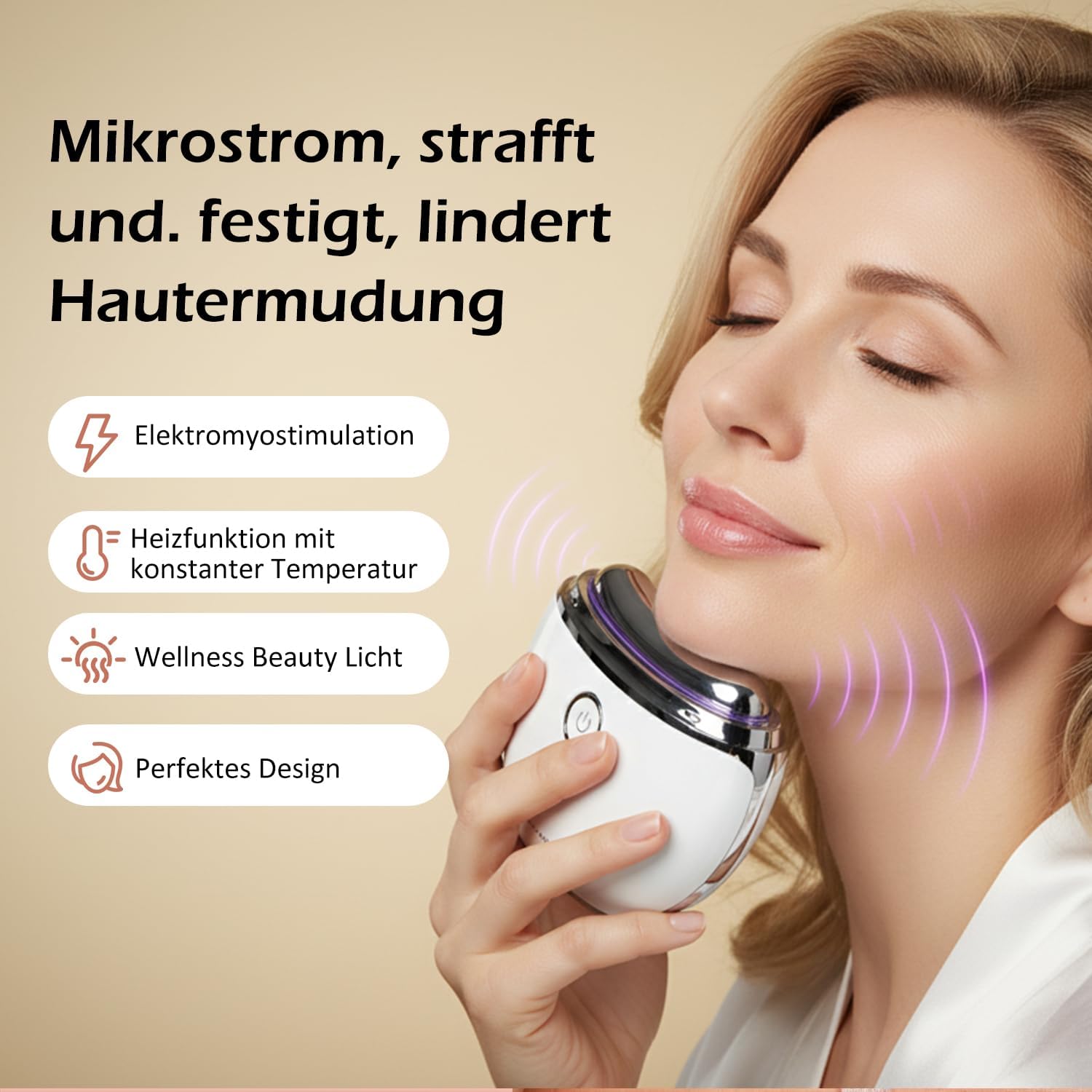 EMS Gua Sha Gesichtsmassagegeraet elektrisch mit Vibration Waerme LED Anti-Falten