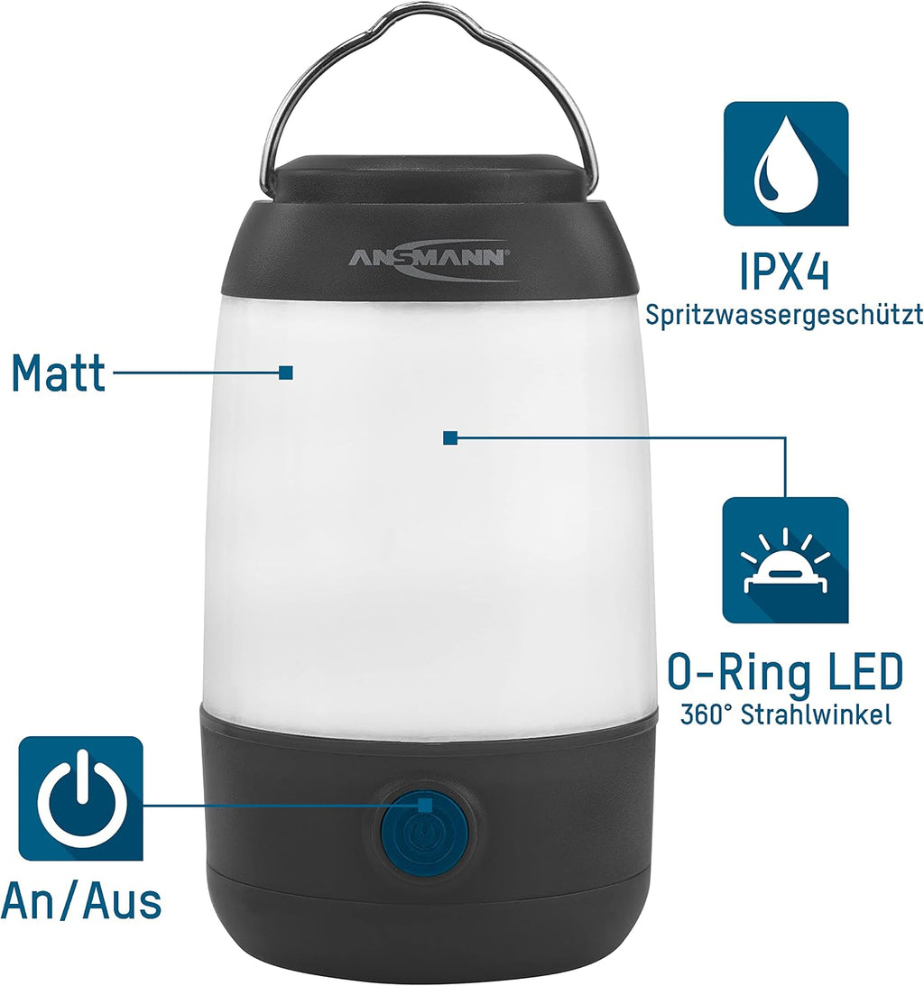 Ansmann Mini LED Licht dimmbar mit Buegel & Haken 3 Modi inkl. 3x AAA Schwarz