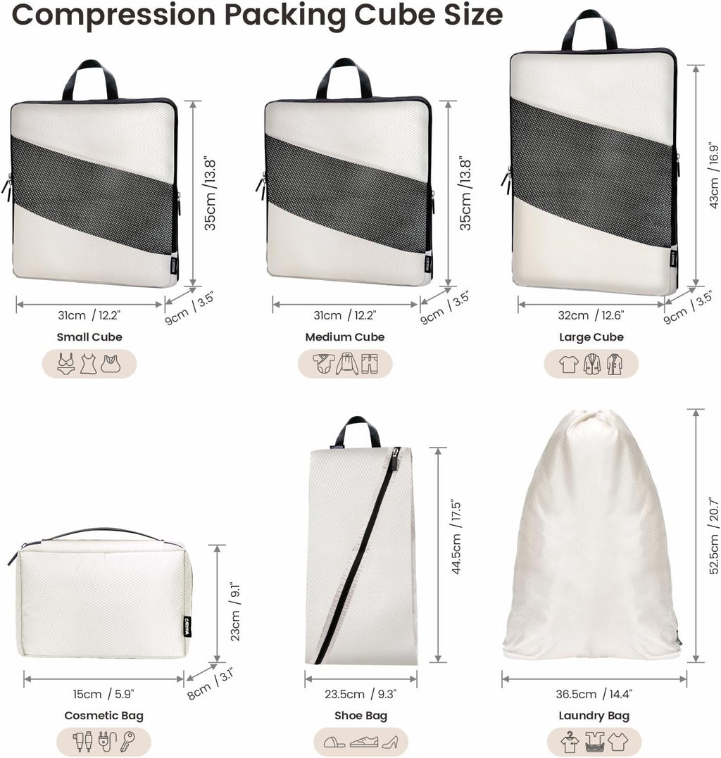6er Kompressions Packing Cubes Koffer Reise Organizer Set