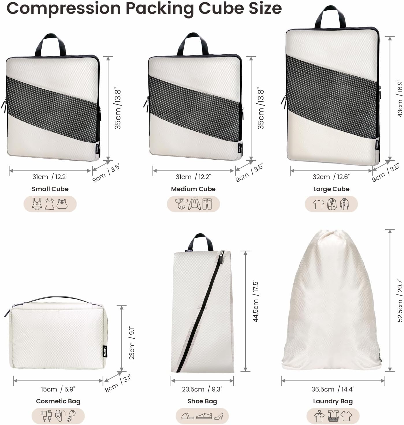 6er Kompressions Packing Cubes Koffer Reise Organizer Set