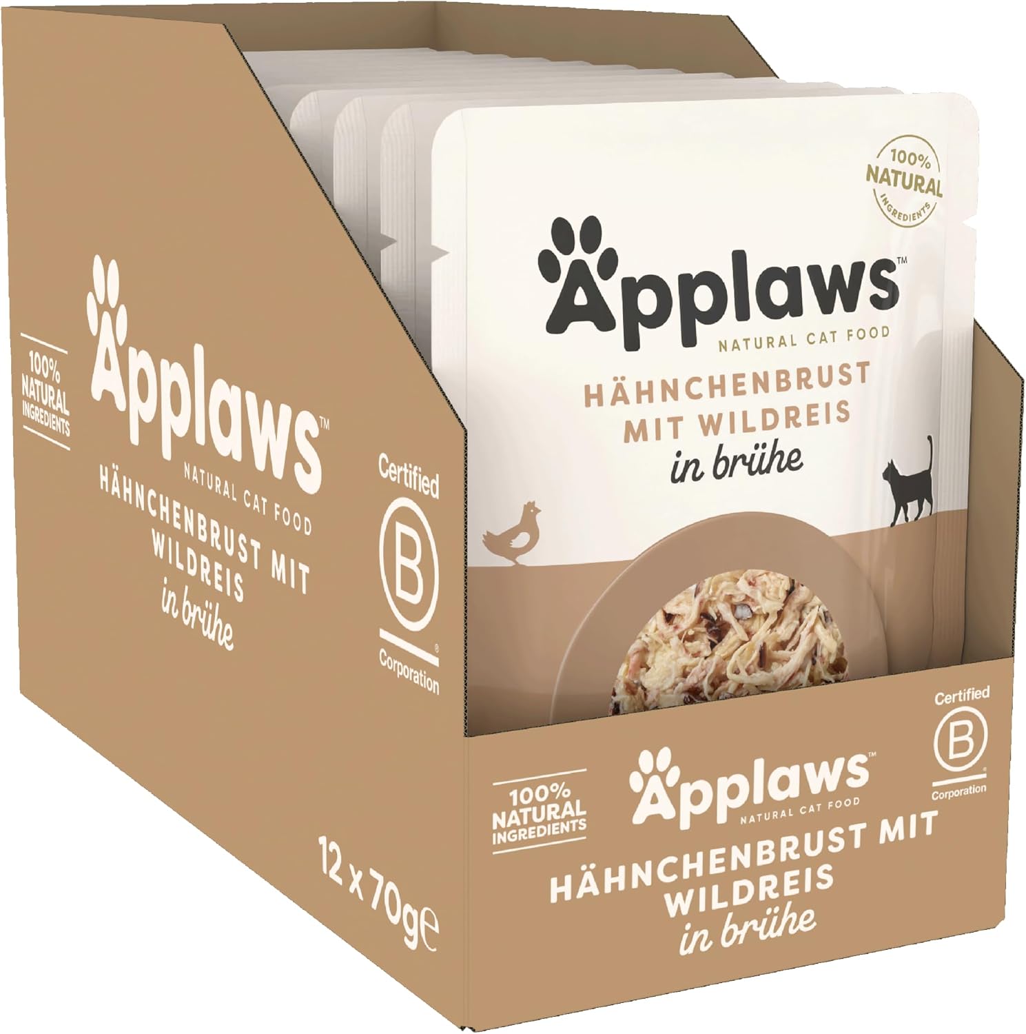 Applaws Katzenfutter Nass Huhn mit Wildreis in Bruehe 12x70g verschiedene Sorten