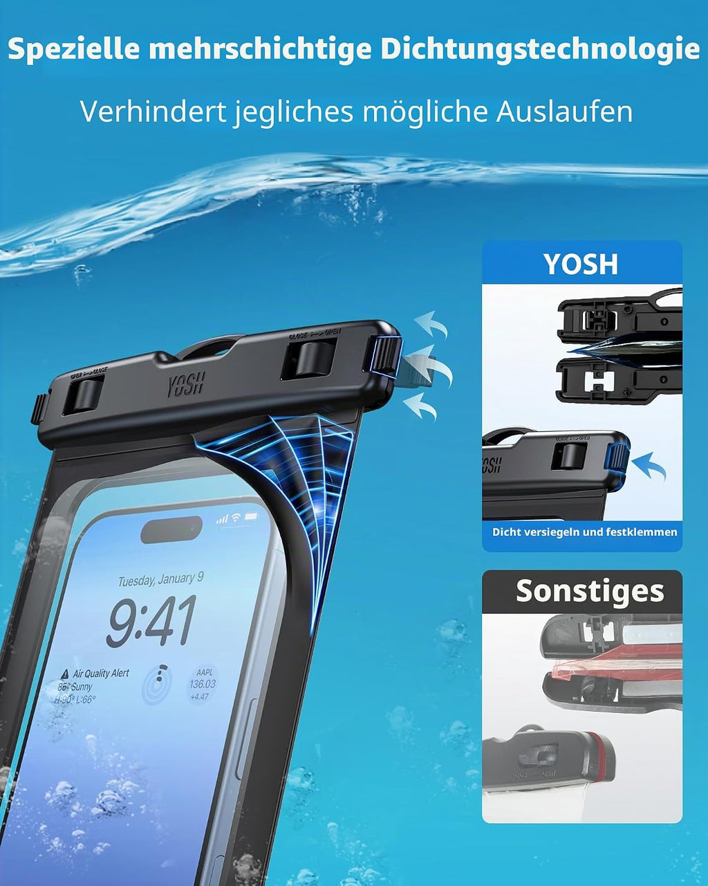 YOSH wasserdichte Handytasche 7,0" IPX8 Unterwasser Huelle 2er Set Clear