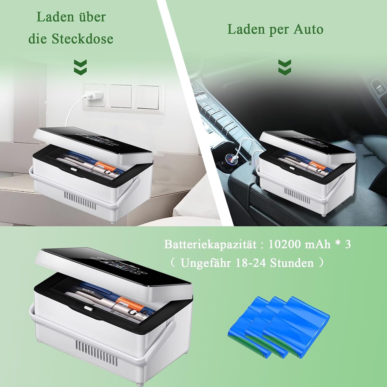 Medikamentenkuehlschrank tragbar mit Thermostat 3 Batterien Auto Reise Zuhause