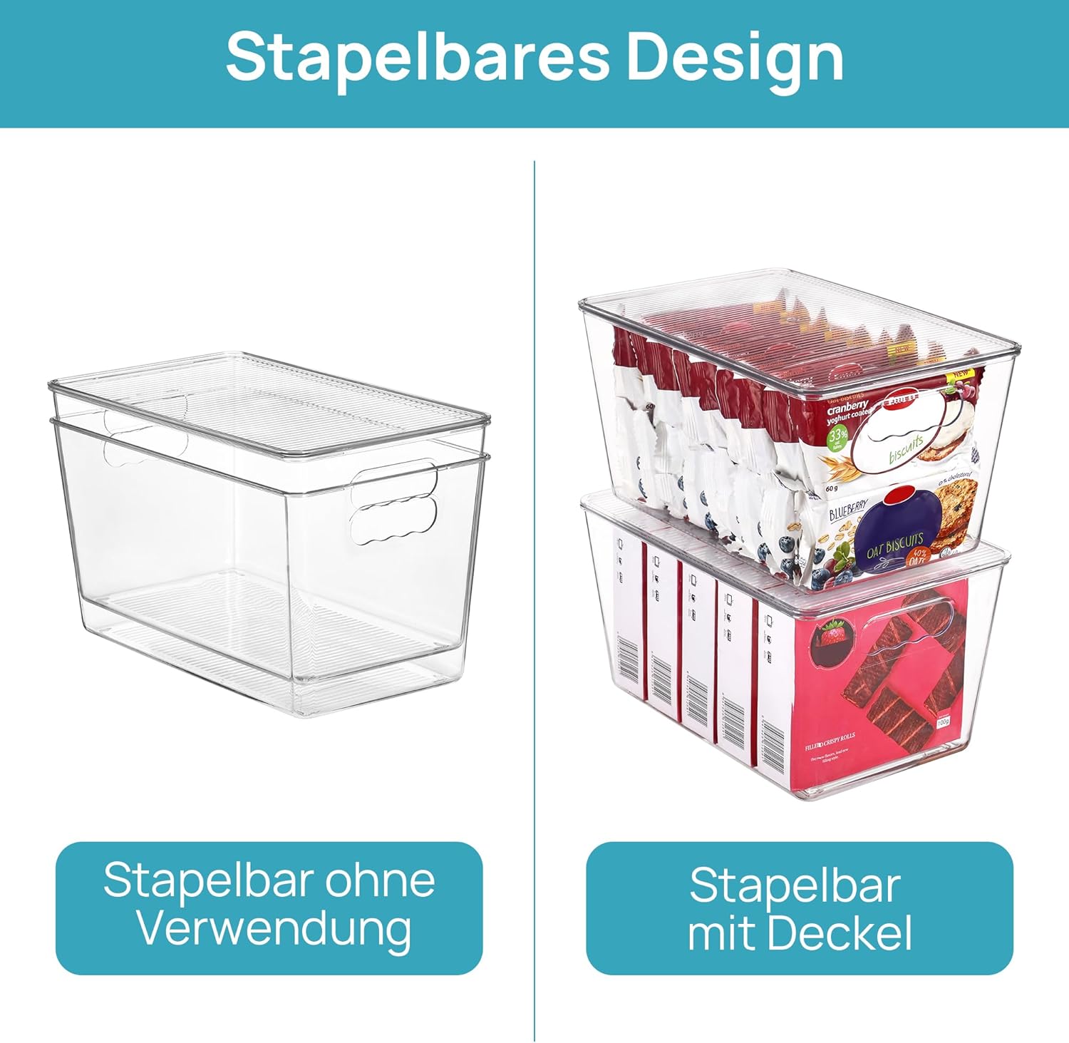 Aufbewahrungsbox Kunststoff mit Deckel 6er Set stapelbar Organizer