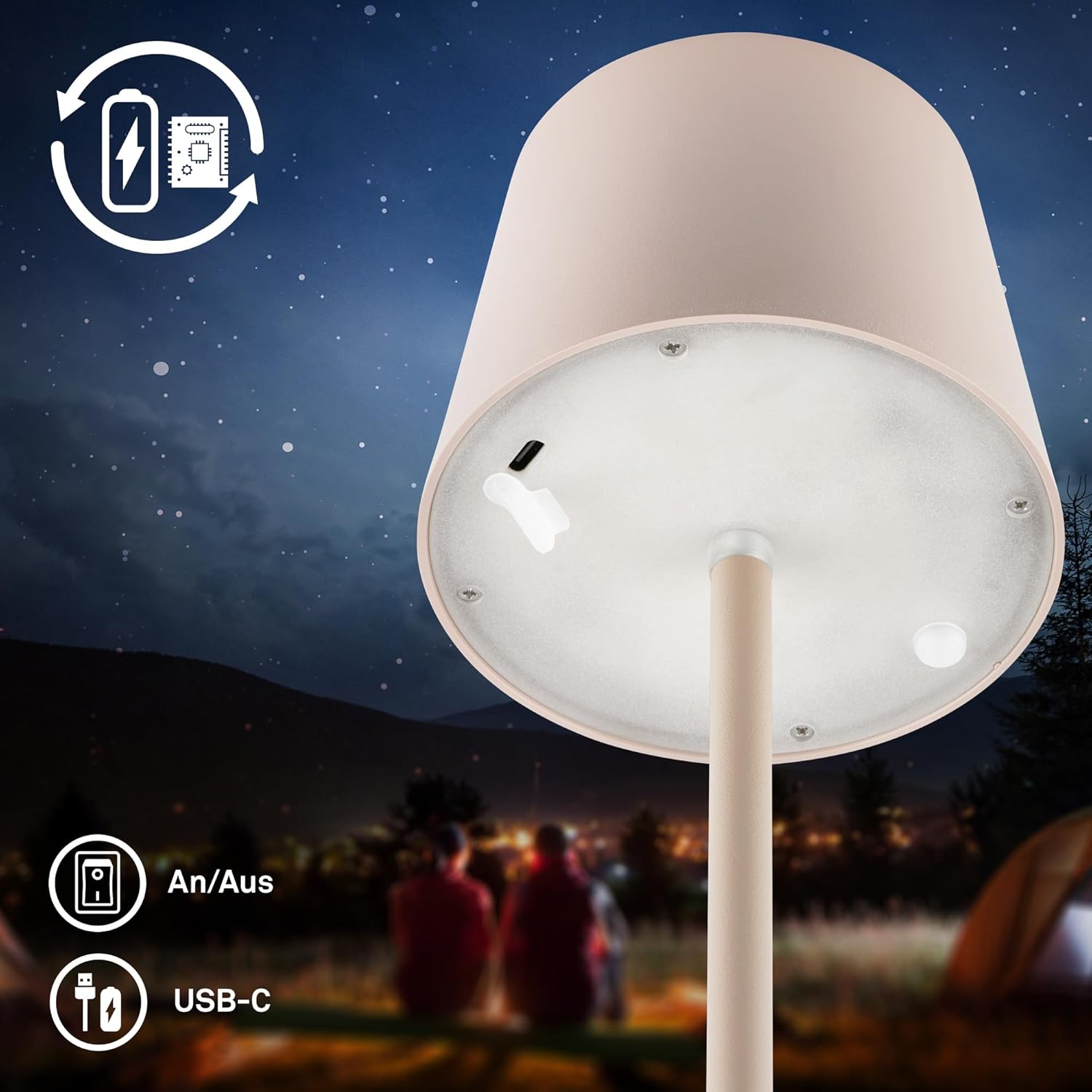 Briloner LED Tischlampe kabellos dimmbar Touch Akku IP44 beige 11x34,5 cm