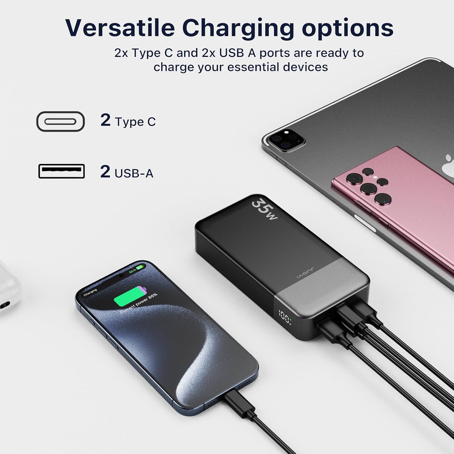 JUOVI Powerbank 20000 mAh 35 W USB‑C Gruen Schnellladegeraet