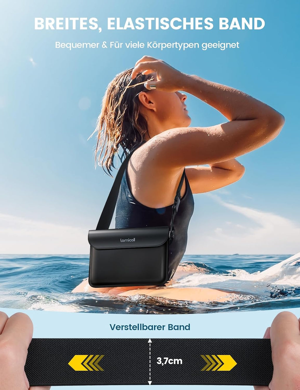 Lamicall wasserdichte Bauchtasche IPX8 mit verstellbarem Band, 2er Set Schwarz