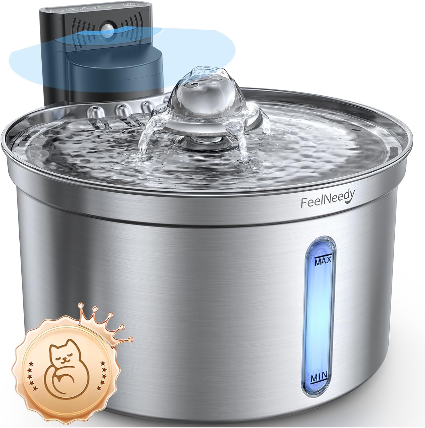 FEELNEED Katzenbrunnen Edelstahl kabellos 4000mAh Sensor Wasserspender