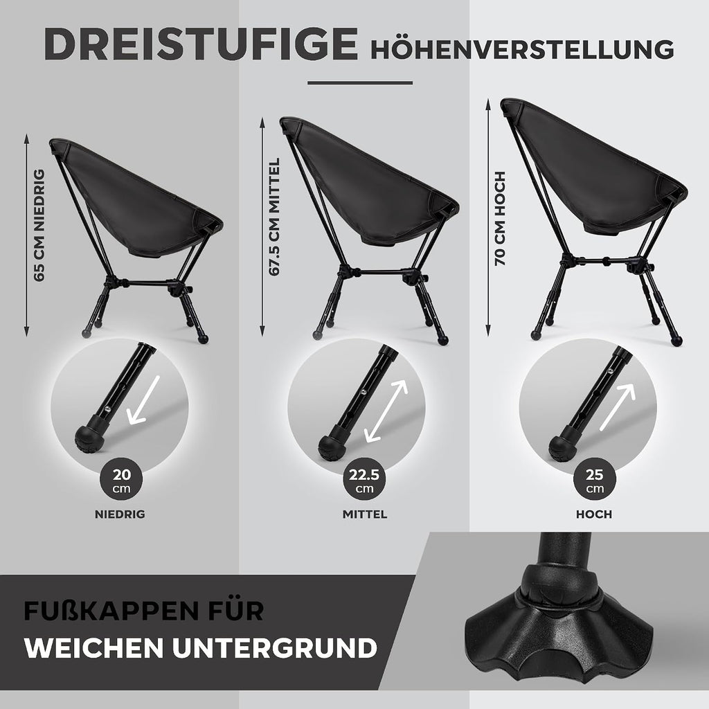 faltbarer Campingstuhl ultraleicht hoehenverstellbar klein zusammenklappbar