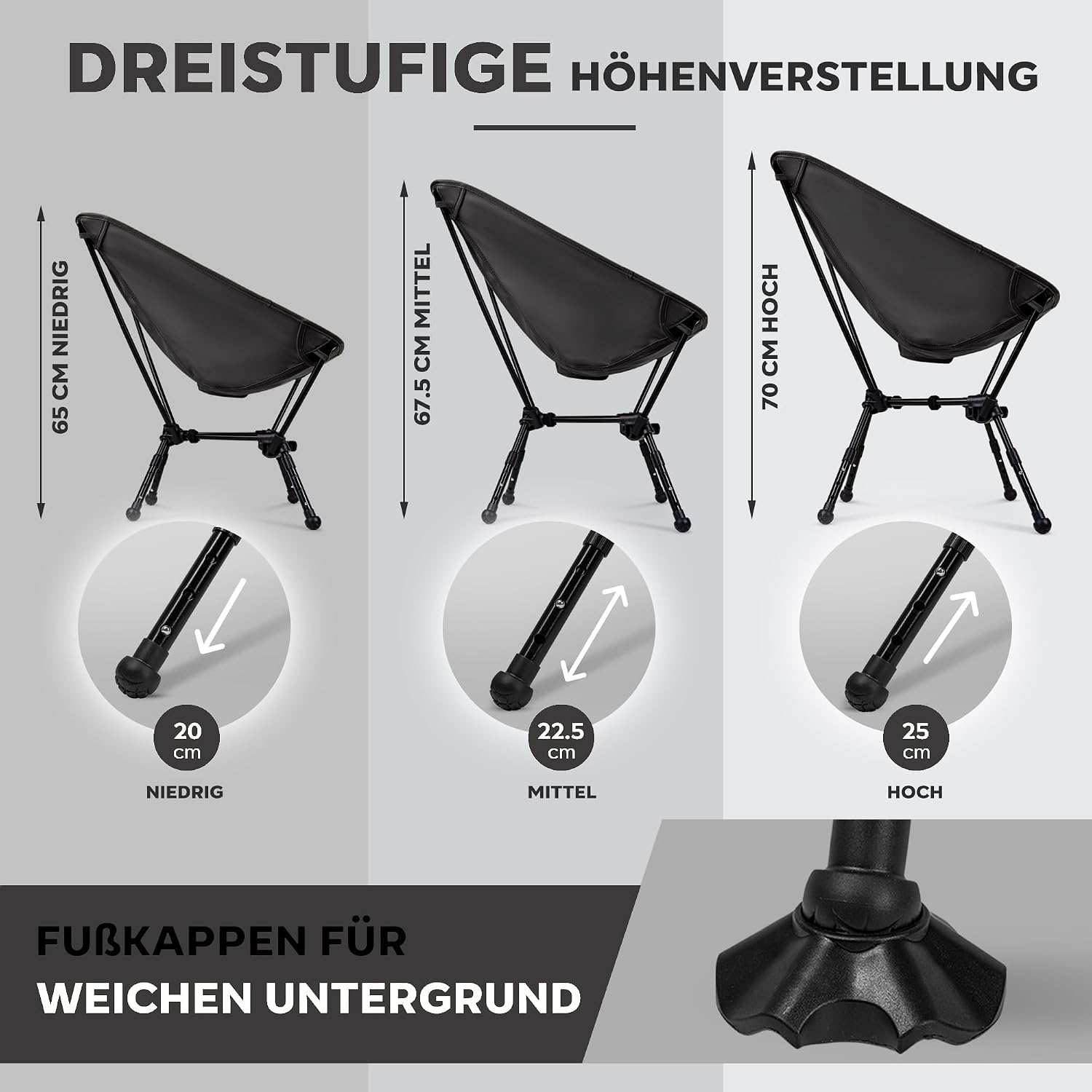 faltbarer Campingstuhl ultraleicht hoehenverstellbar klein zusammenklappbar