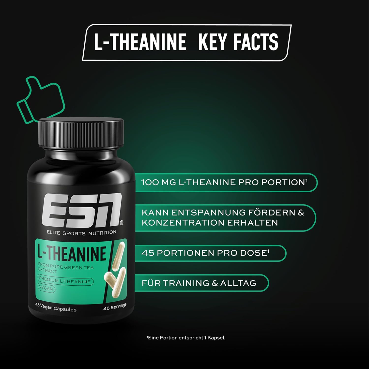 ESN L-Theanine 45 Kapseln 100 mg pro Portion vegan Made in Germany