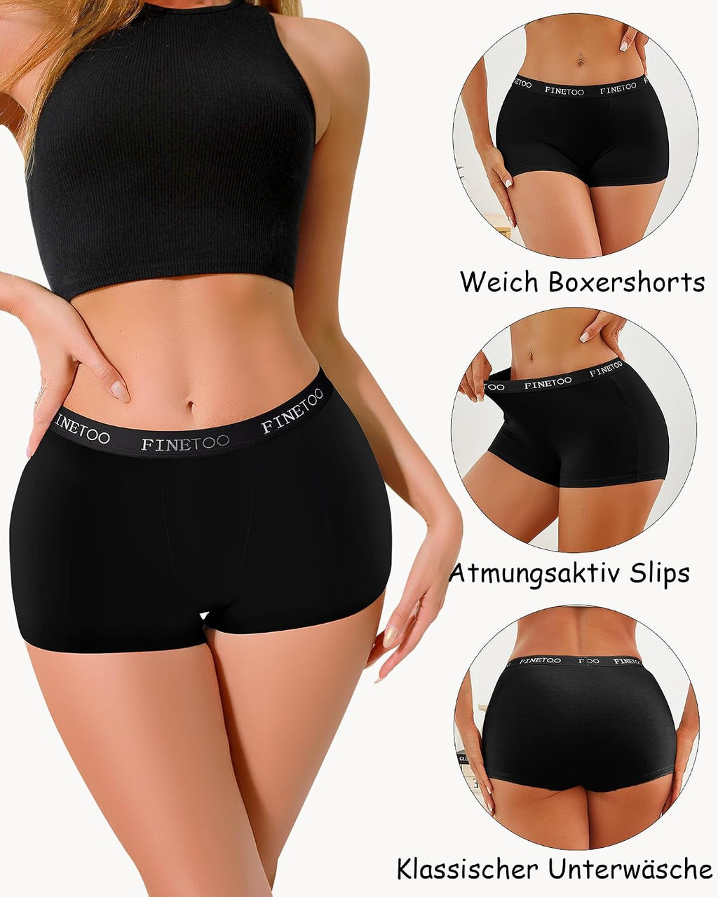 Finetoo Damen Boxershorts 5er Pack Baumwolle Hipster atmungsaktiv S-XXL weiss
