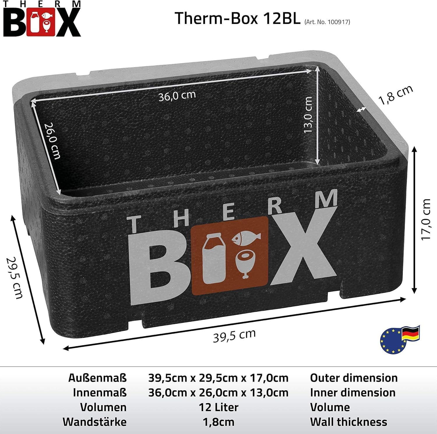 THERM BOX Styropor Isolierbox 12 Liter Innen 36x26x13 cm Thermobehaelter