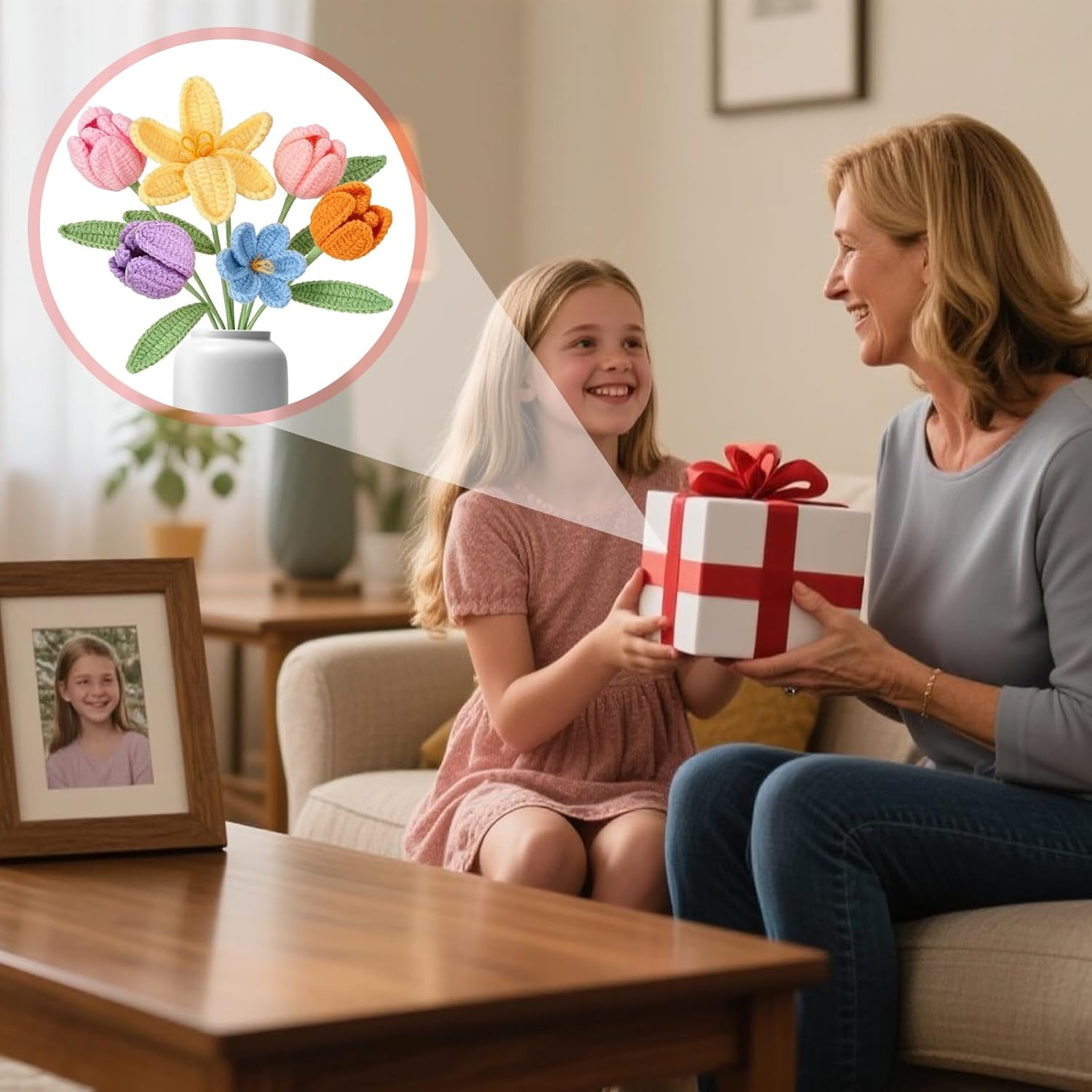 Gehaekelte Tulpen Kunstblumen 6er Set handgemachter Blumenstrauss