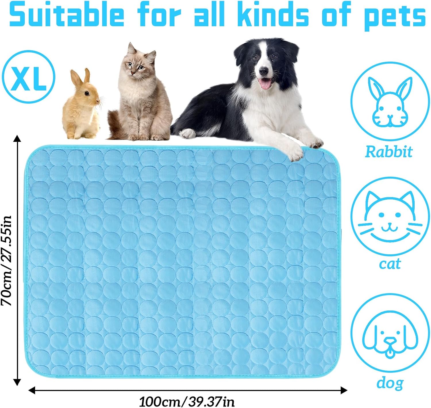 Kuehlmatte fuer Hund Katze 70×55 cm rutschfest waschbar M-XL (Rosa)