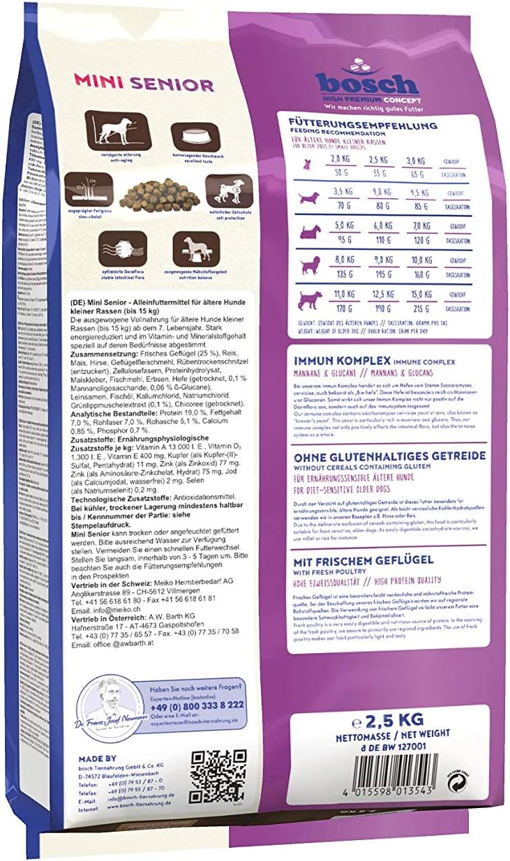Bosch HPC Mini Senior Hundetrockenfutter fuer kleine Hunde verschiedene Sorten