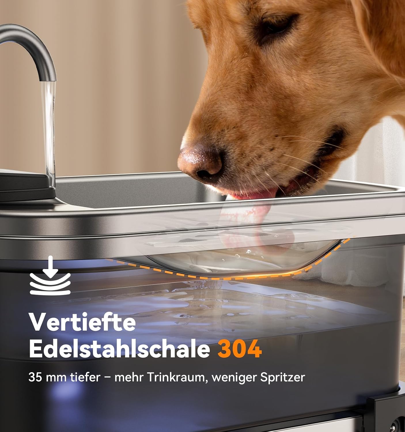 FEELNEEDY Hundetrinkbrunnen mit Edelstahlwanne, 3 Stufen Filterung