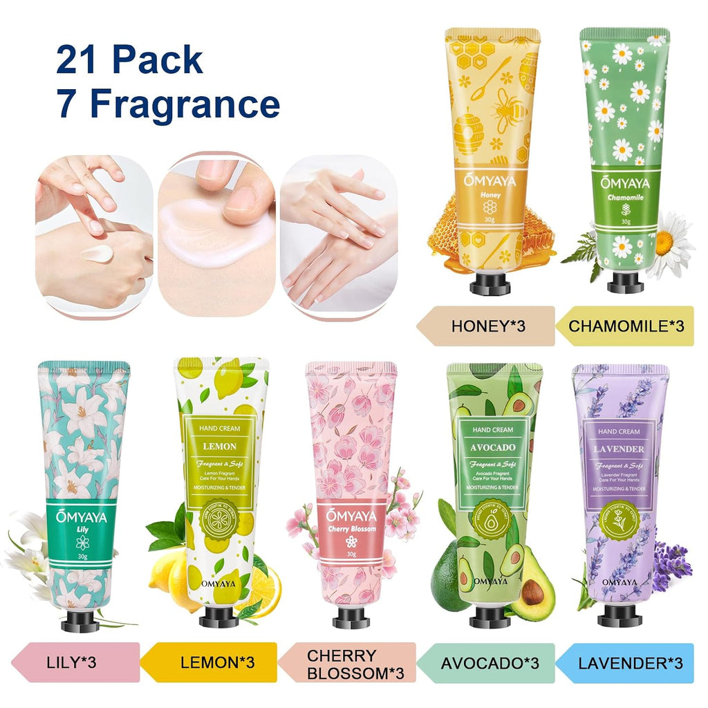 Handcreme Set 21 Stueck Geschenkset fuer Damen und Herren Feuchtigkeitspflege
