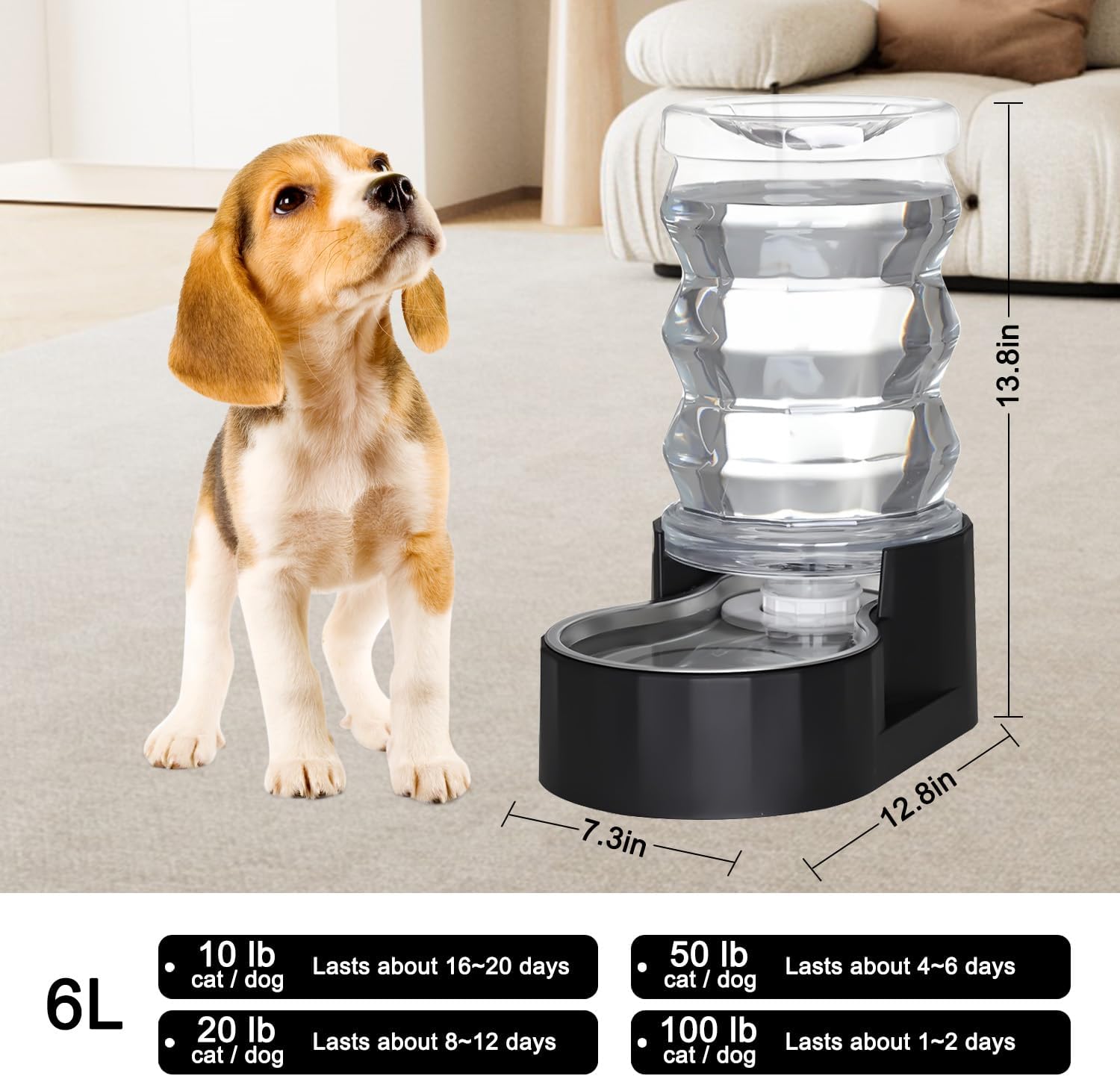 Sfozstra Automatischer Wasserspender Hund Edelstahl Schwarz Aktivkohle