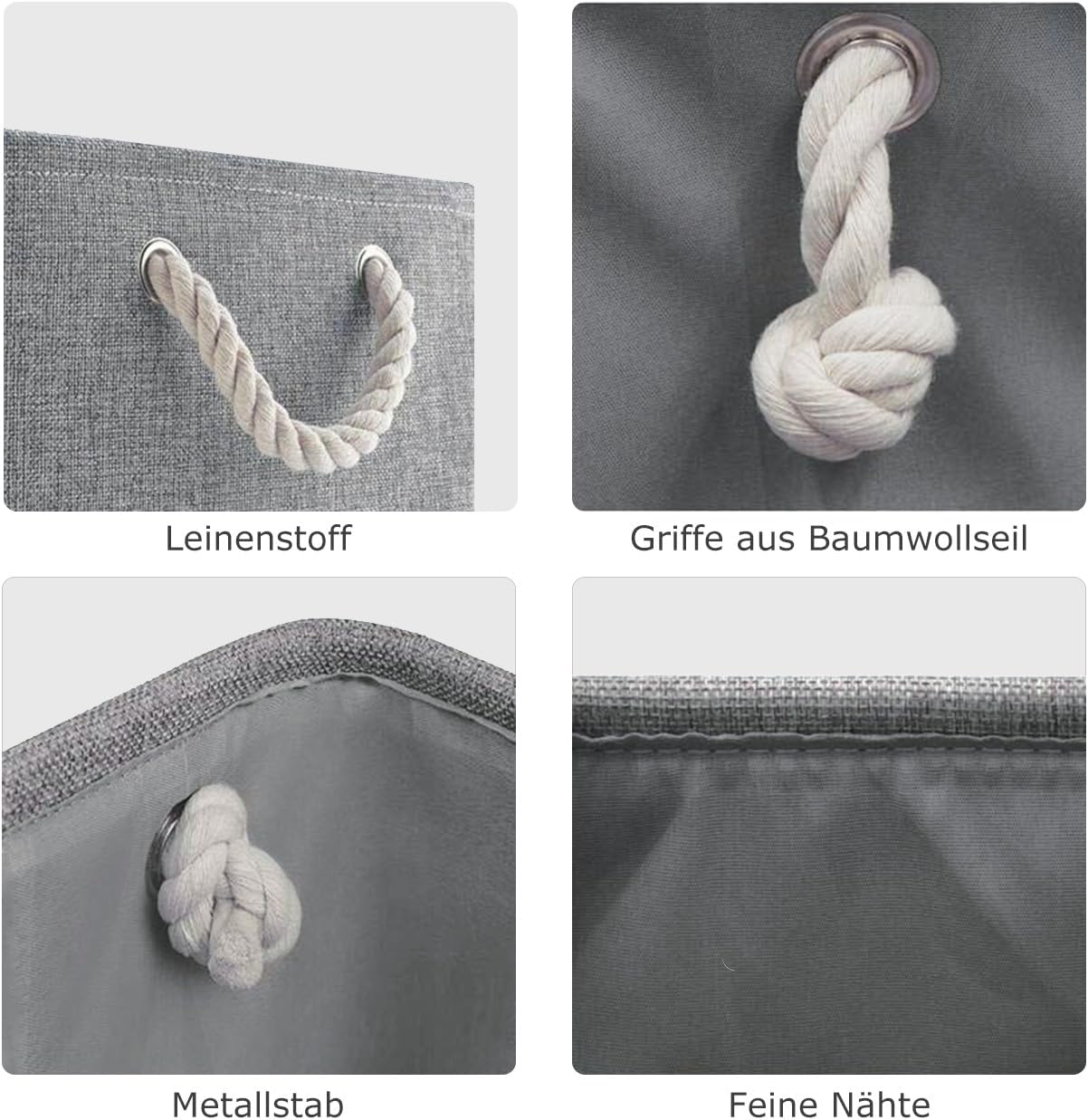 Aufbewahrungsbox Leinen mit Seilgriffen, waschbar, Grau, S-XXL