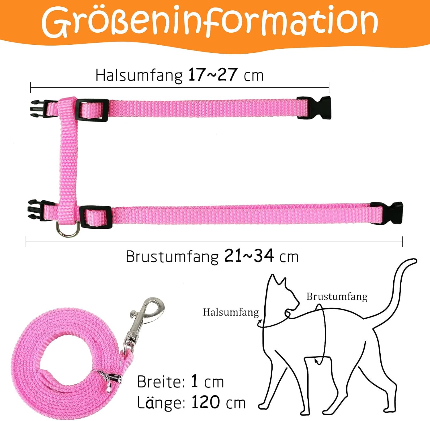 2er Set Katzengeschirr Nylon verstellbar mit Leine Blau Rosa Kaetzchen