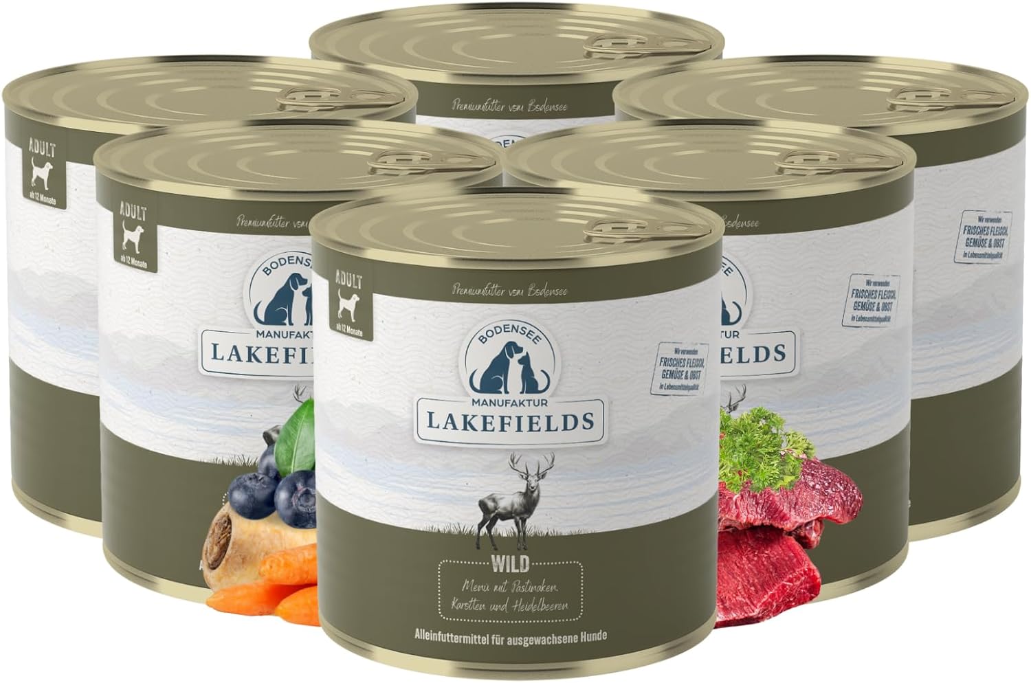 Lakefields Hundefutter Nass Wild 59% 6x400g getreidefrei schonend gegart -80